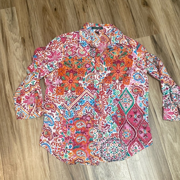 Lauren Ralph Lauren Tops - LAUREN RALPH LAUREN Womens Buttom Down Top Blouse Sz Large Multi Color EUC
